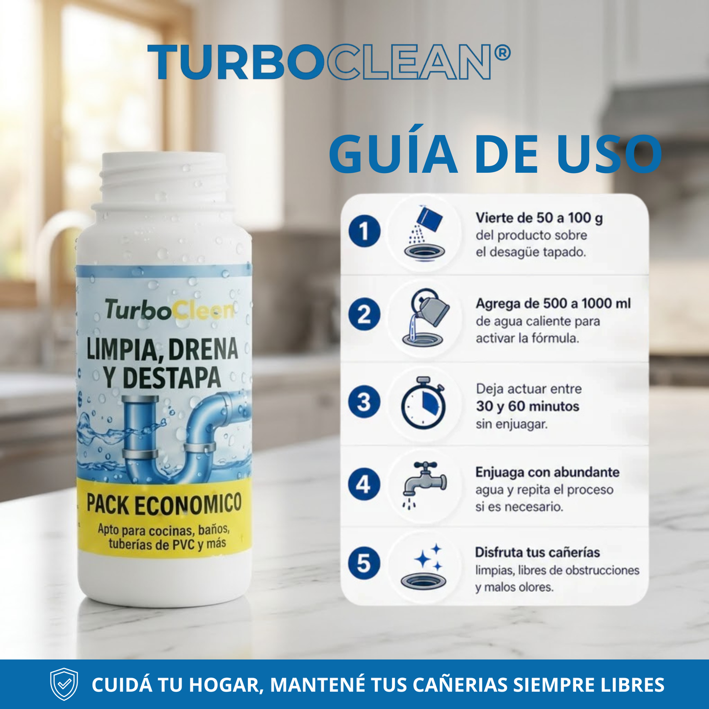 TurboClean™ Limpia y destapa tus cañerias